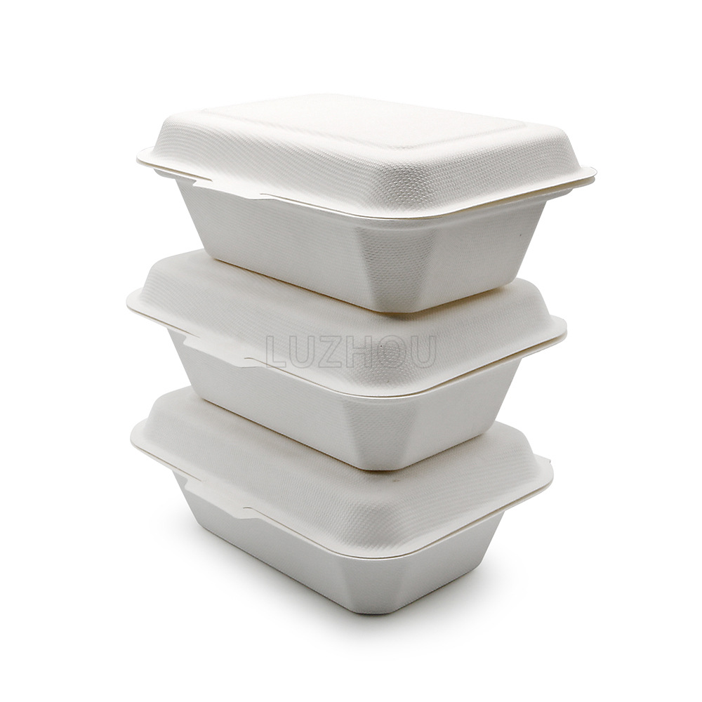 Verde Pulpa de caña de azúcar Pulpa de bambú desechable protección del medio ambiente Vajilla no rejilla 600ml caja de bloqueo degradable compostable