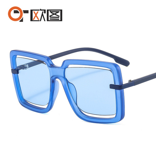 New large frame hollow jelly color marine sunglasses personalized ins men's and women's cross-border UV400 sunglasses 7906