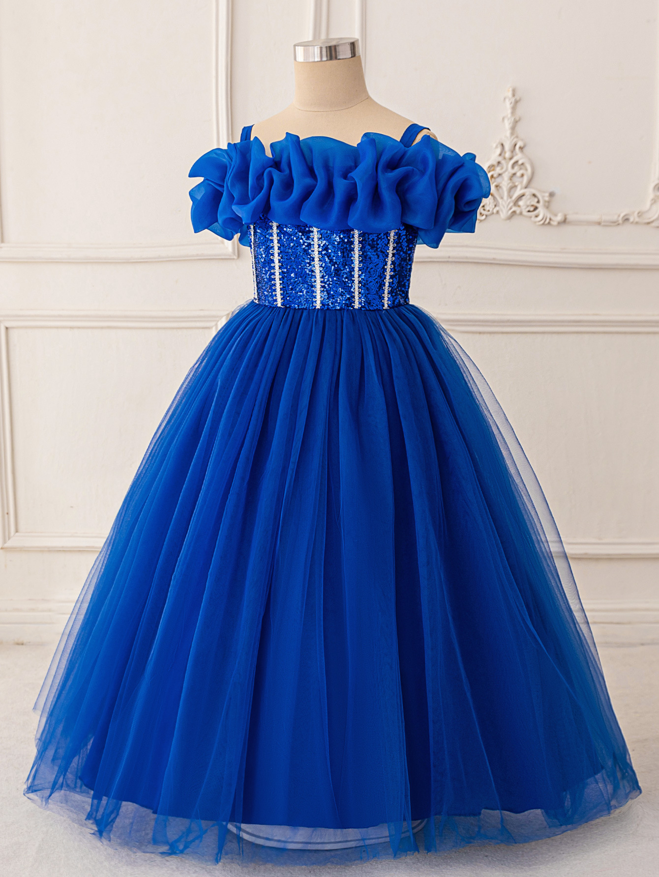 Vestidos para niños europeos y americanos, vestidos de princesa, vestidos largos de un hombro con lentejuelas de moda de tela forjada, vestidos de fiesta para niñas, vestidos de noche
