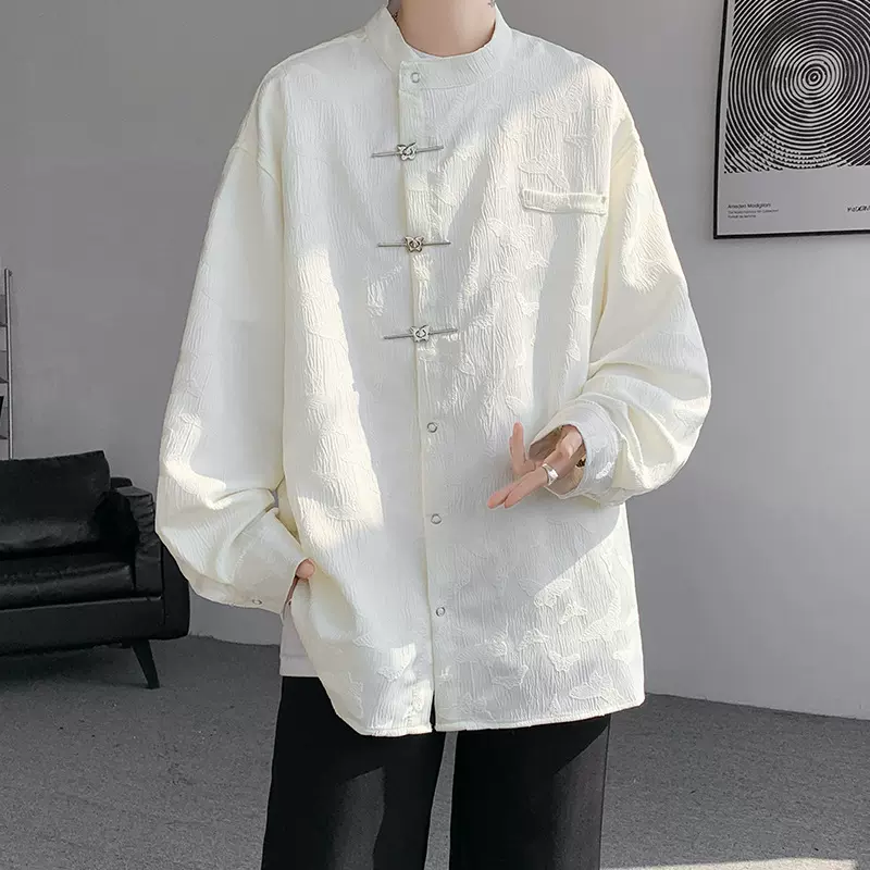 立领长袖衬衫男ki国风款道袍大码汉服宽松春秋小众mono唐装新中式