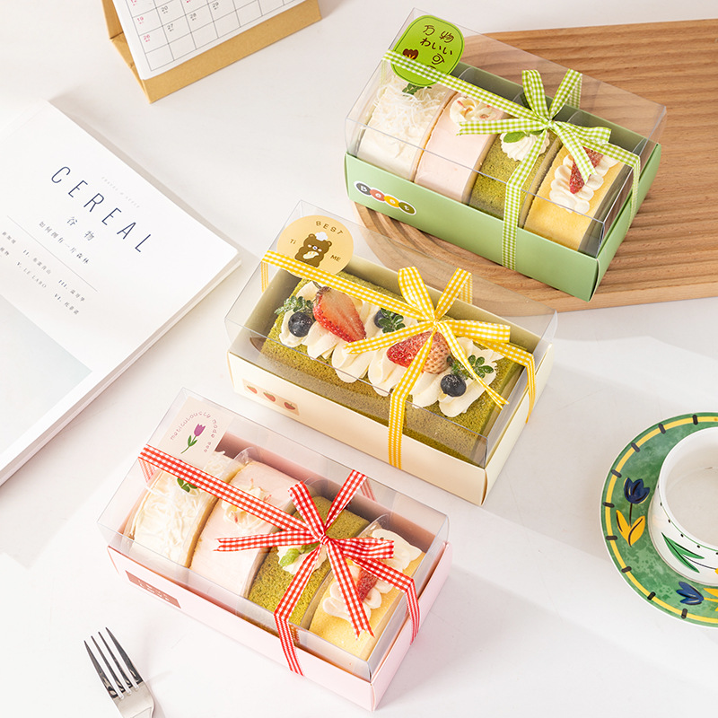 蛋糕卷包装盒马卡龙毛巾卷瑞士卷透明甜品烘焙韩式ins长条打包盒