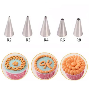 Medium round mouth round hole piping nozzle R2 R3 writing wire drawing thread cream cake baking tool 304 stainless steel