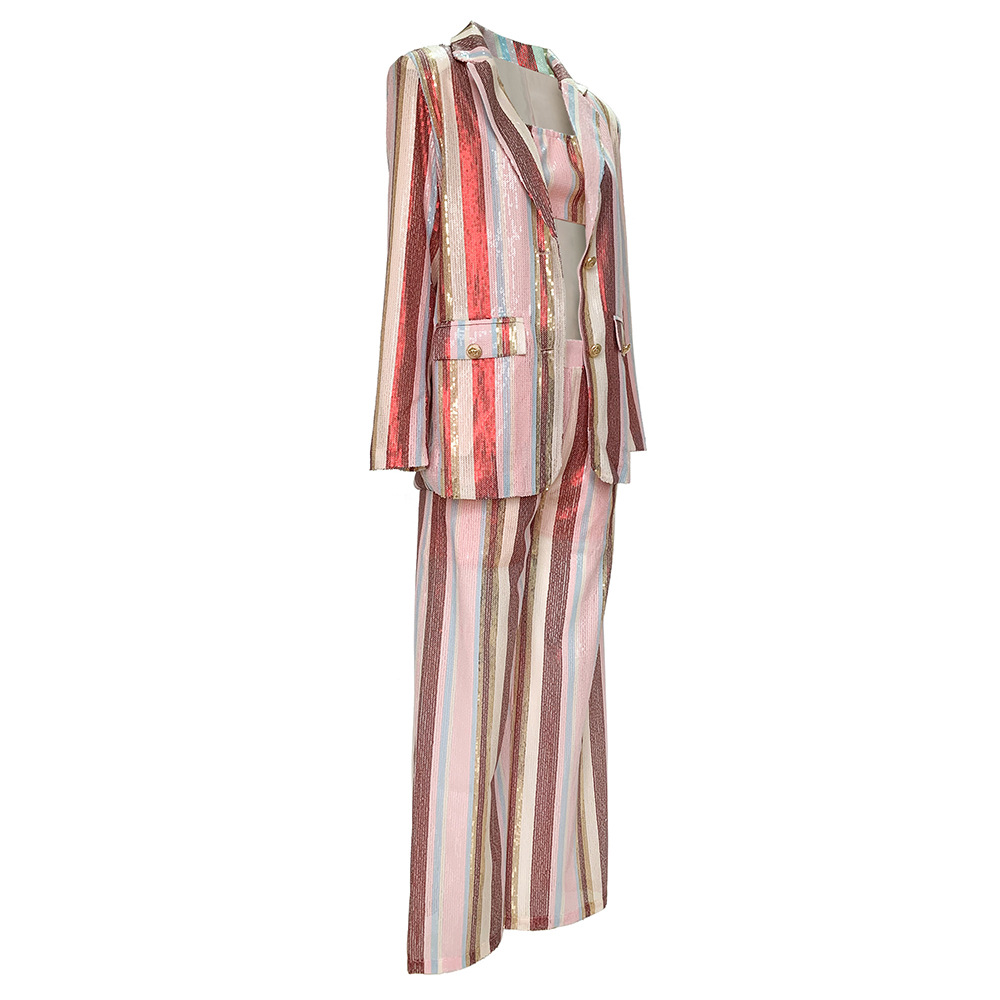 GraceChic GraceChic European And American New Three-Piece Set Early Autumn Fashion Women's Small Blazer Striped Casual Wide-Leg Pants_voghion.com