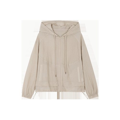 Textured Casual Hooded Jacket for Women - Spring Commute, Simple, Elegant, Versatile, Lightweight, Tencel Top