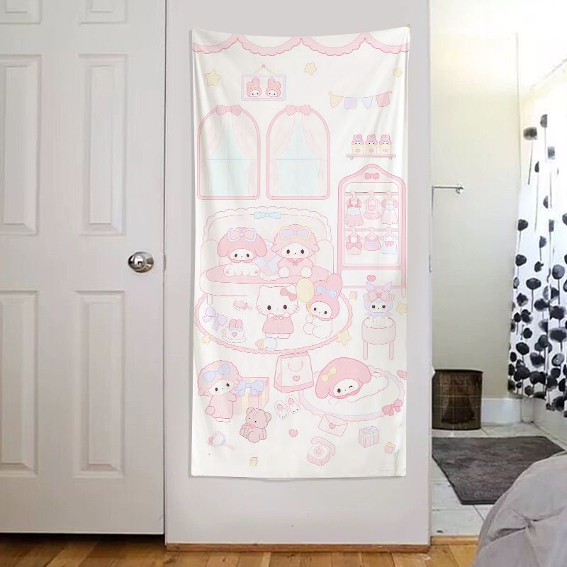 Japanese-style vintage cartoon My Melody wall hanging tapestry for a girly room, background cloth for behind the door, rental house tapestry Japanese-style vintage cartoon My Melody wall hanging tapestry for a girly room, background cloth for behind the door, rental house tapestry