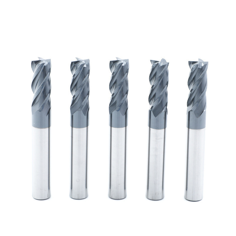 HRC45 grados de acero de tungsteno de fresado cortador de fresado de 4 cuchillas herramienta CNC piezas de acero de aleación dura negro recubierto de cuatro cuchillas de fresado