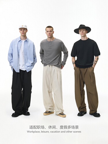 Jie Zhan Men's Linen Wide Leg Pants - 26 Summer New Arrival Streetwear Brand American Loose Solid Color Cotton-Linen Old Money Casual Pants