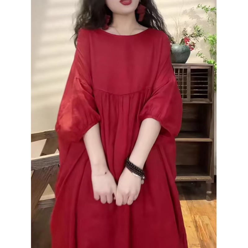 Cotton and Linen Super Fairy White Loose Artistic Ramie Dress High-End Temperament Fairy Elegant Long Skirt
