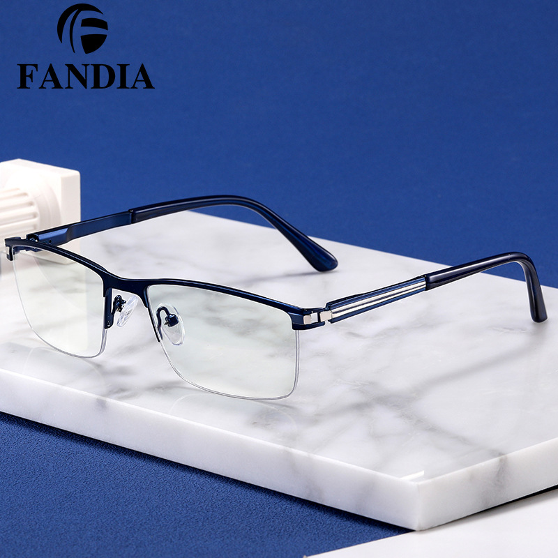 91342 gafas de medio marco ultraligero para hombres miopía marco de ojos puede equiparse con grados de gran cara gran marco de gafas de luz plana