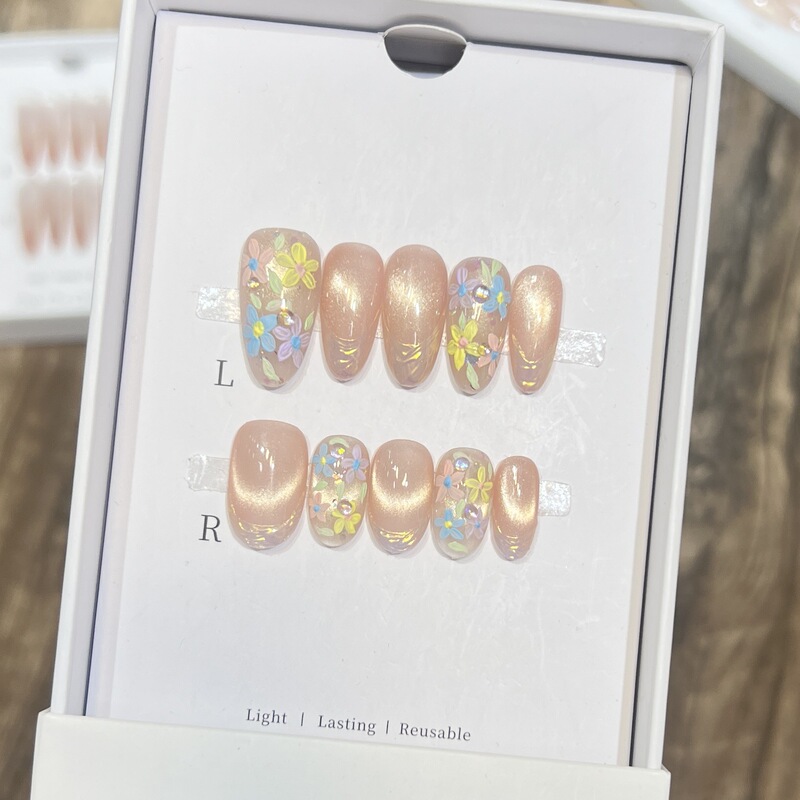 Darryson Handmade Armor Monet Garden Cute Oil Painting Hand-painted Cat's Eye French Summer White Nail