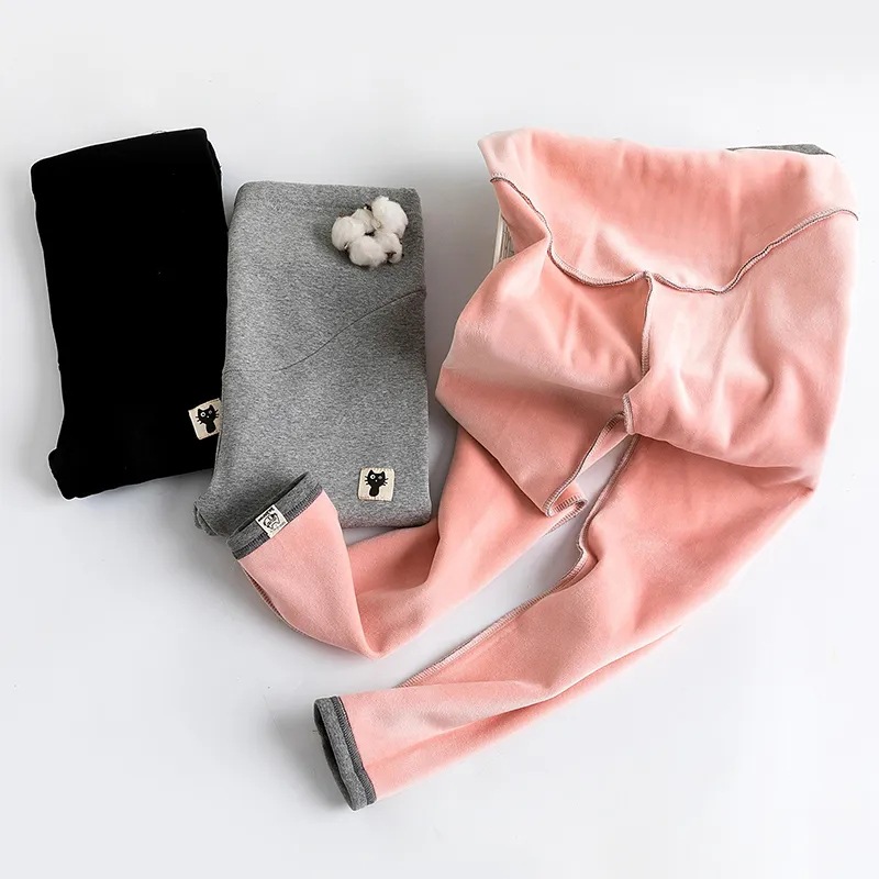 Ropa de maternidad Otoño e Invierno forro polar caliente cintura alta vientre apoyo pantalones primavera y verano leggings delgados no-invertido terciopelo exterior desgaste estiramiento