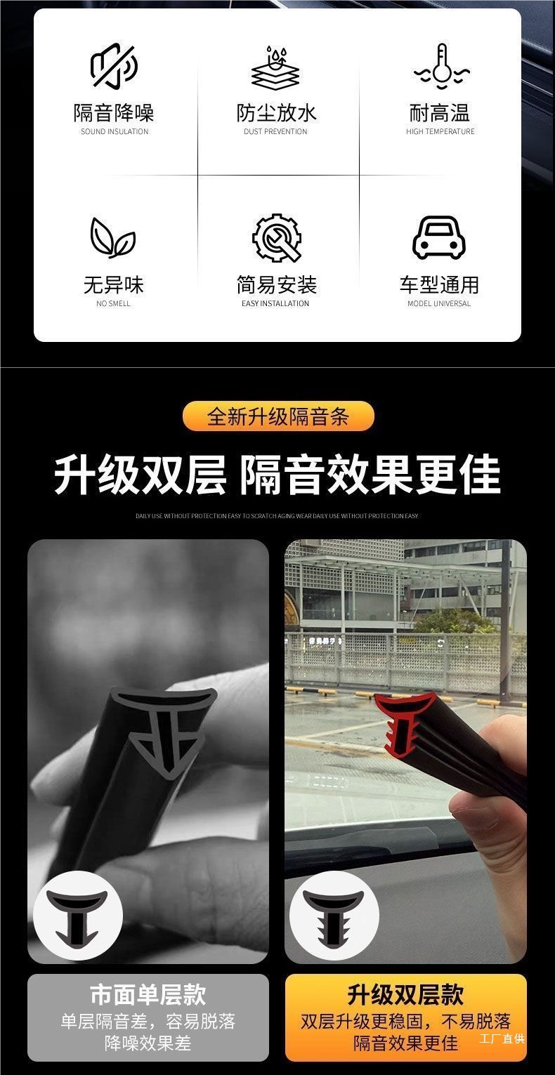 Car Central Control Instrument Panel Sound Insulation Seal Strip Front Windshield Noise Reduction Car Interior Noise Elimination Artifact Peihui
