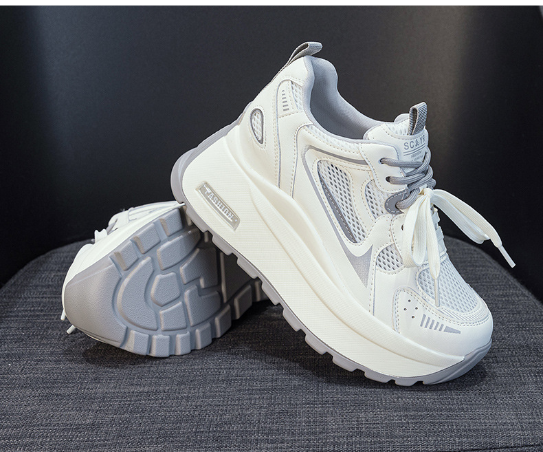 Giày sneaker nữ đế dày phong cách cổ điển, tăng chiều cao, phối màu xám vàng — Xám 5032-1, Vàng 5032-1 chi tiết 15