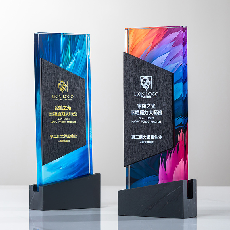 Trofeo de cristal grabado fijo resina de madera impresión en color creativa excelente reunión anual de honor del personal de baloncesto infantil