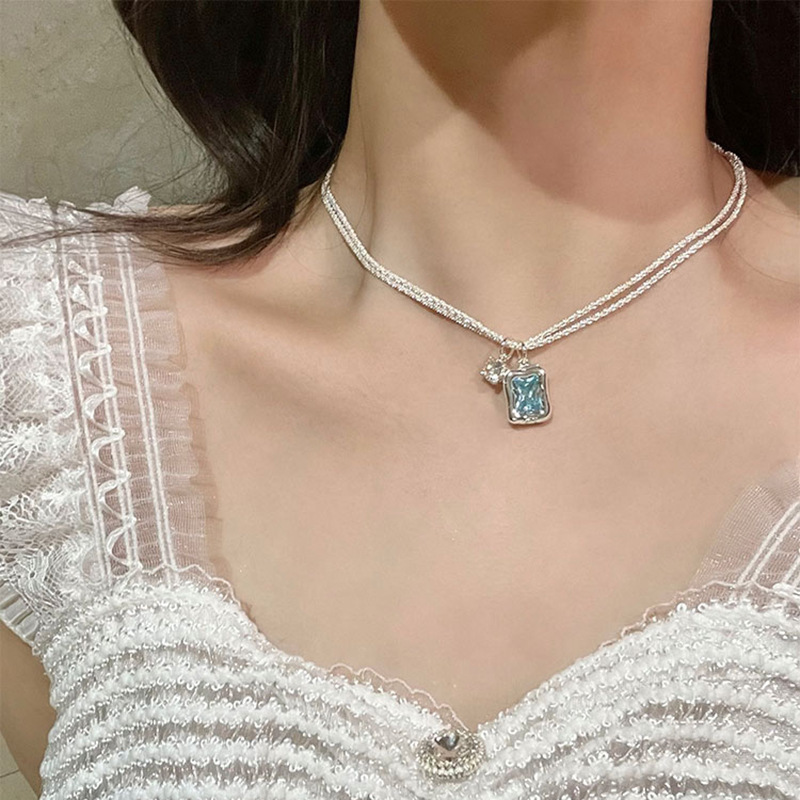 Elegant Square Copper Plating Artificial Rhinestones Pendant Necklace