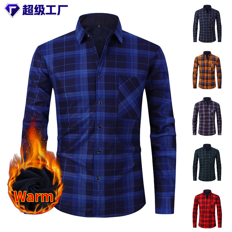 Comercio exterior transfronterizo europeo y americano más terciopelo casual engrosado camisa térmica hombres Otoño e Invierno manga larga más tamaño Otoño e Invierno camisa