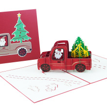 亚马逊新款圣诞节贺卡3D立体创意手工纸雕卡片圣诞车载树批发