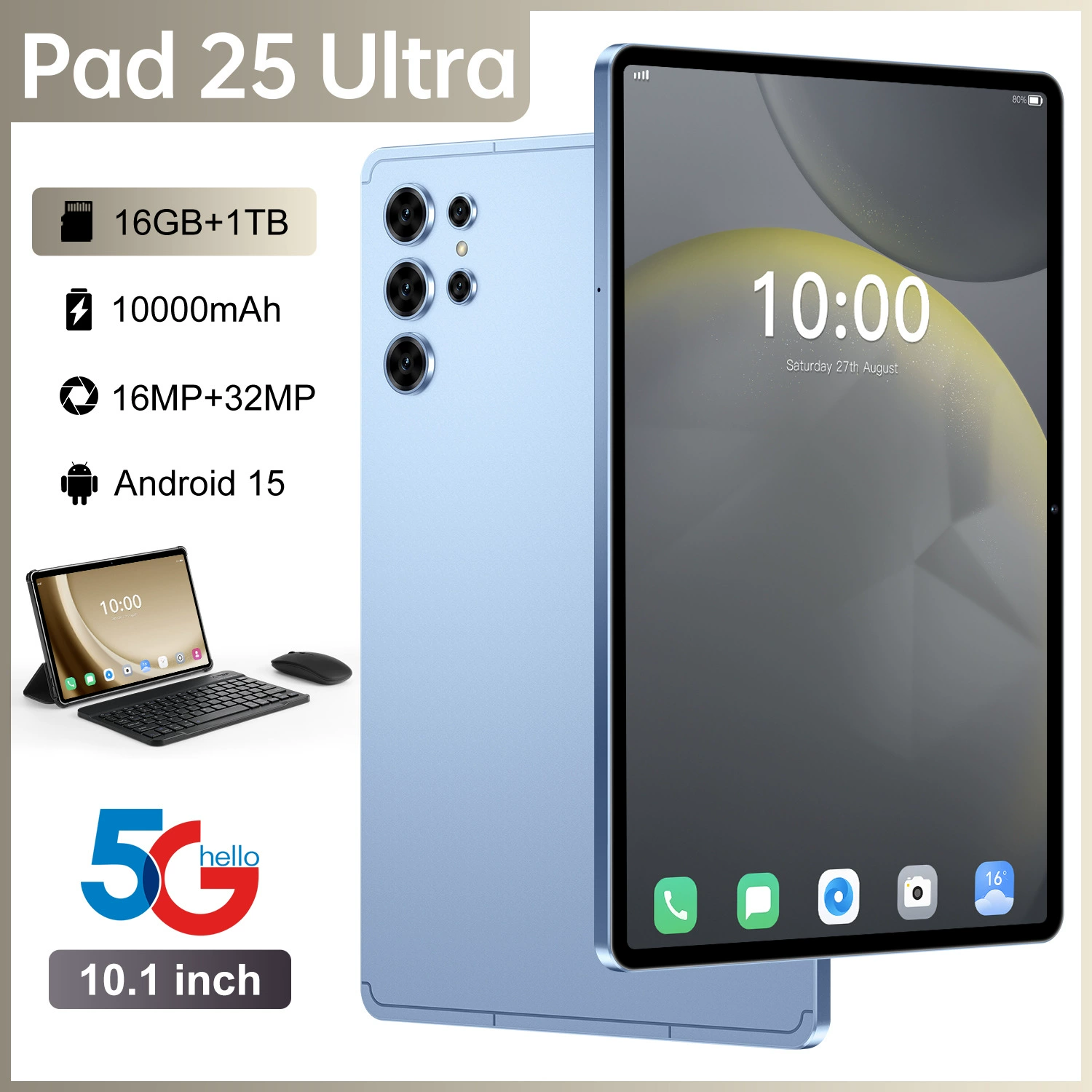 Готовый к заказу Pad 25 Ultra кросс-бордер глобальная эксклюзив 10,1-дюймовый высокодетализационный large-screen Android 16+1TB умный планшет