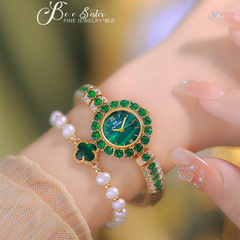 BS新款熱銷手鐲手錶廠家直銷外貿出口孔雀石復古滿鑽女表FA1698