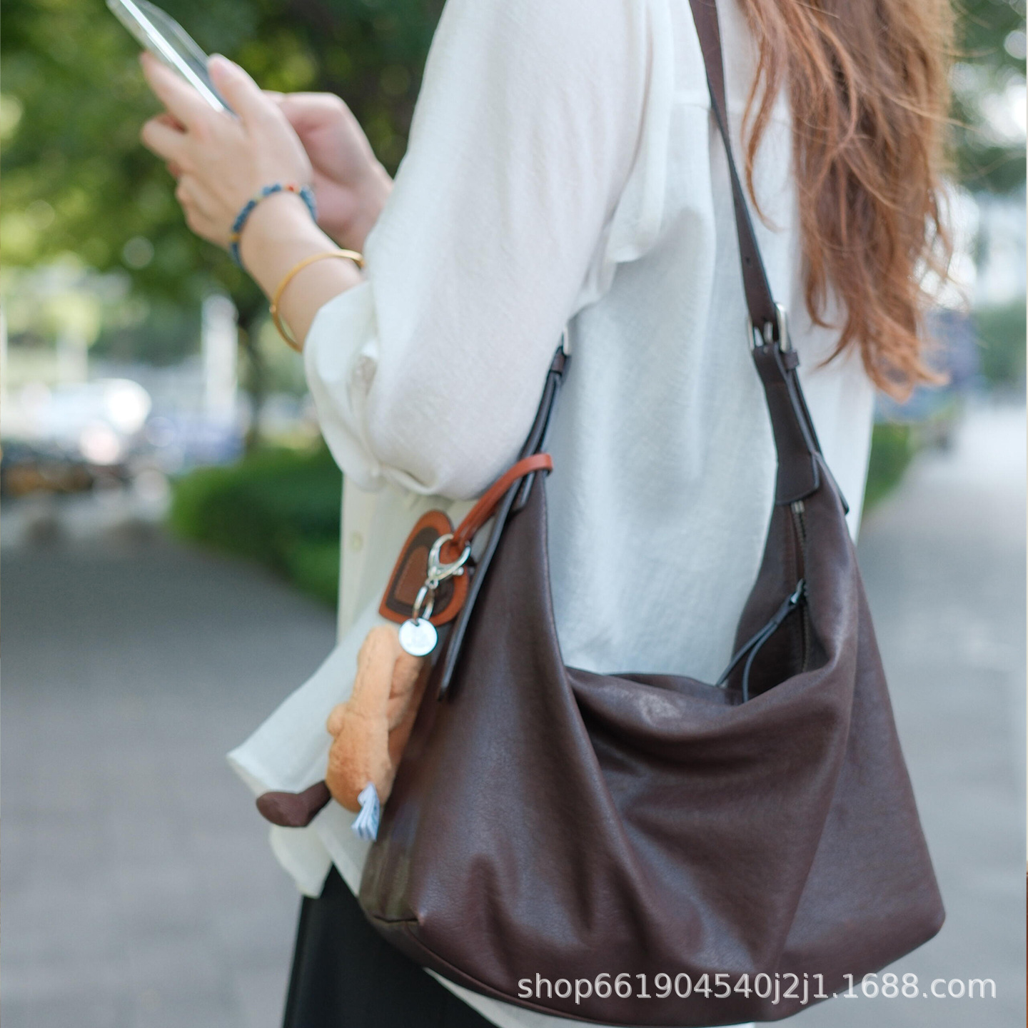 Qiu Zhen Vegetable Tanned Cowhide & Sheepskin Double-Handle Hobo Bag Large Capacity Shoulder Crossbody Commuter Bag For Women - Thumbnail 3