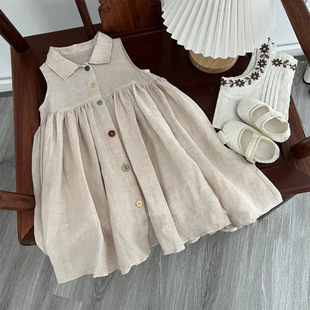 Summer Korean Style Children's Wear Baby Girl's Cotton and Linen Vestigal Skirt Girl's Styline Fresh Style Sleeveless Breathable Dress