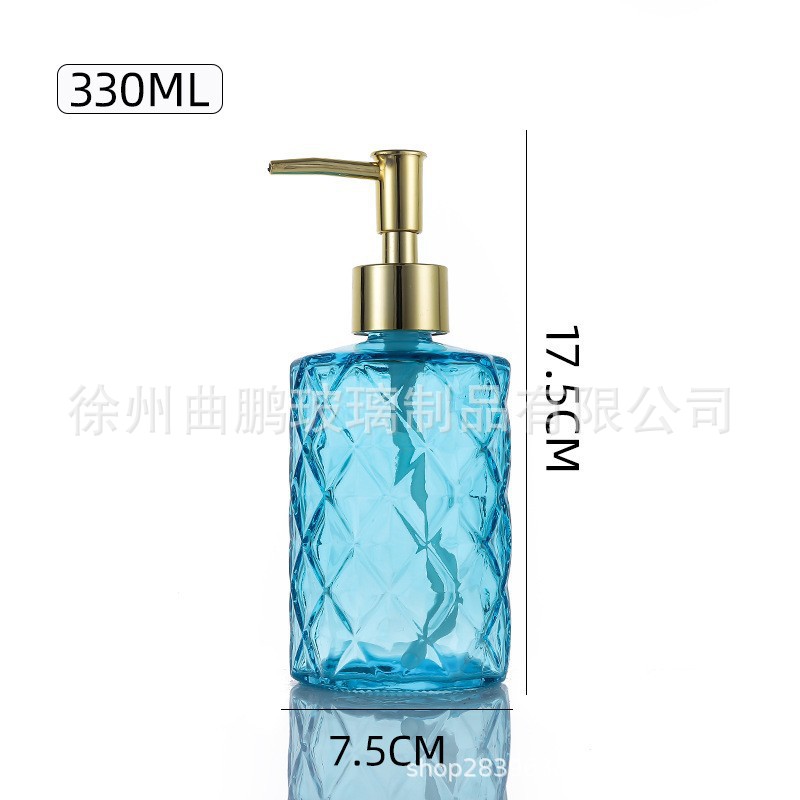 파란색 병 + 금색 펌프 헤드, 투명