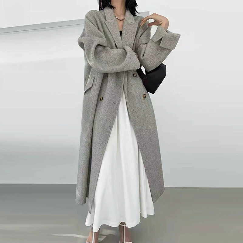 Осень-зима 2022, новое двустороннее шерстяное пальто, женское длинное кашемировое пальто, женская элегантная универсальная ветровка