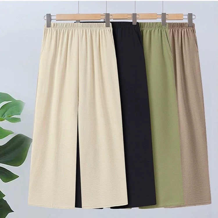 Летние тонкие девятиточечные брюки для женщин среднего и пожилого возраста, брюки для мам, весенне-летние свободные прямые брюки большого размера, повседневные брюки для бабушки