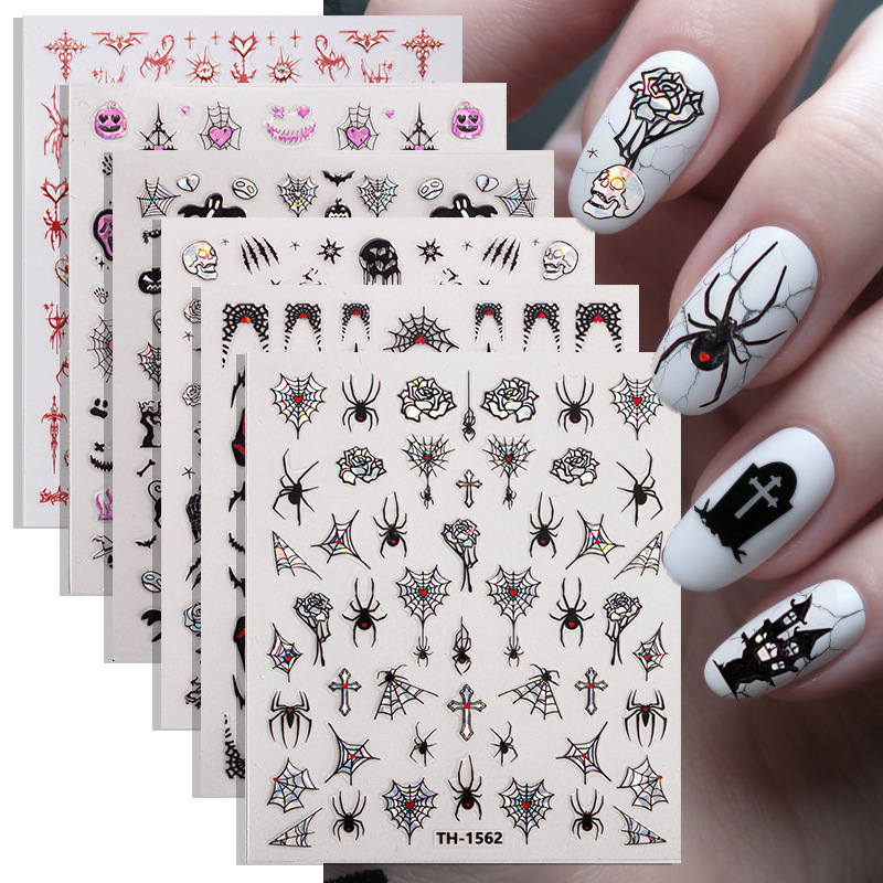 Zhengxiang's New Internet Celebrity Suit Halloween Nail Art Stickers DIY Cross-Border Ghost Skull Halloween Nail Stickers Oem