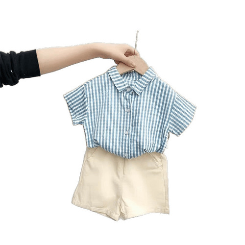 Striped dress summer 2025 children's, men and women's, baby shirt and pants suit, Western-style fashionable brother and sister dress