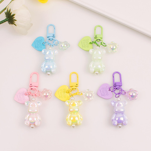 Luminous Bear Pendant New Love Color-plated Three-dimensional Bear Doll Car Keychain Headphone Case Bag Decoration