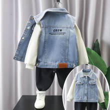 儿童春秋季字母刺绣牛仔马甲中大男童时尚无袖休闲男孩外套童装