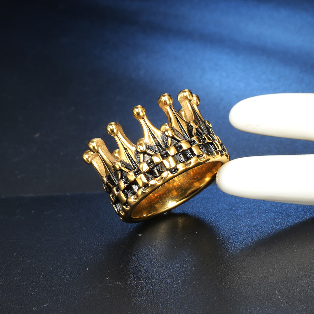 18K Gold Plated, Rhodium Plated Plating Material Rings Classification Punk Crown Titanium Steel Polishing 18K Gold Plated Rhodium Plated Men'S Rings Punk Rings