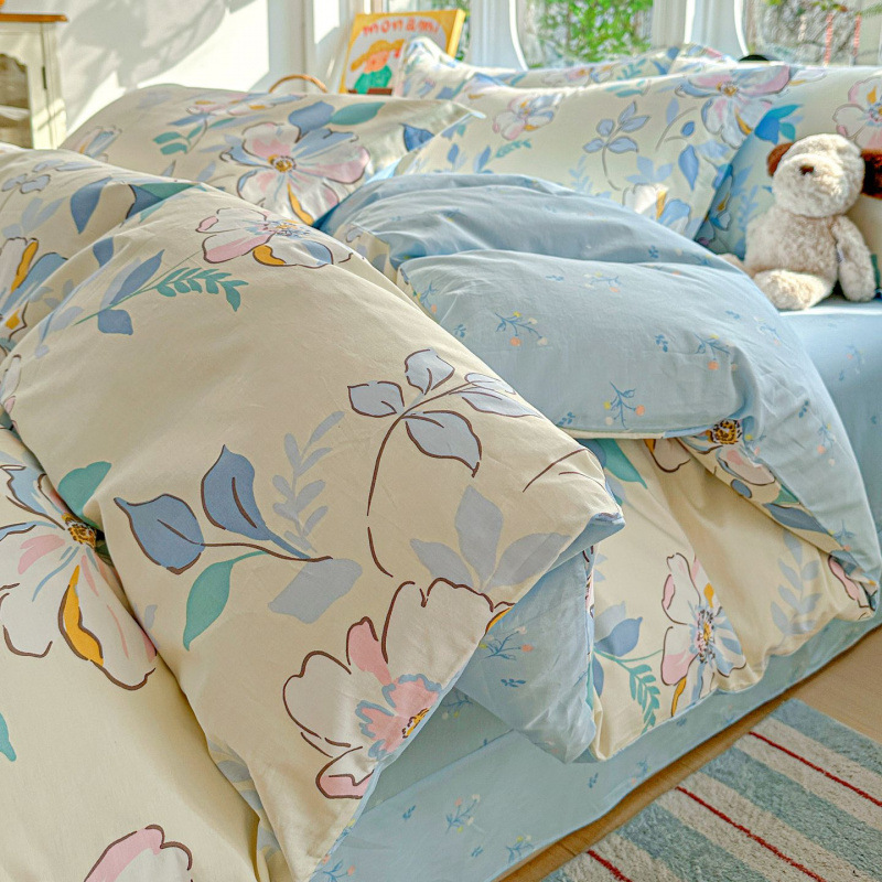 ins caricatura para niños algodón cama de cuatro piezas set 100 sábanas de flor de algodón sábanas