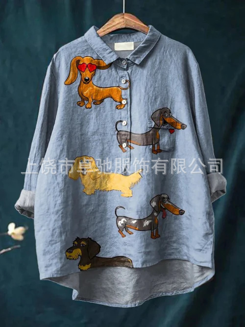 2025新款外贸跨境女装衬衫亚马逊欧美动物poultry复古印花|undefined