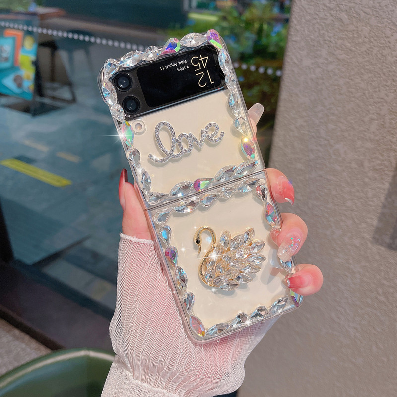 Suitable for Samsung Zflip7 Mobile Phone Case Huawei P50Pockets Rhinestone V2Rsr Letter Swan Foldableing Xfoldable