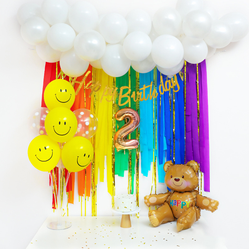 Birthday Arrangement Balloon Decoration Children Adult Birthday Arrangement Party Supplies Rainbow Background Bear Balloon Set