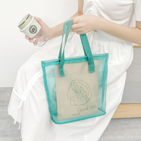 夏季网布韩国购物袋简约尼龙单肩手提女包 少女心ins伴手礼沙滩包