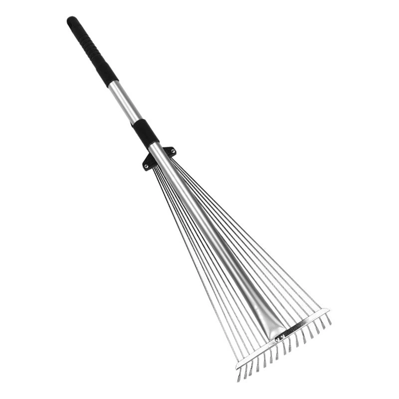 Садовые сельскохозяйственные Лиственные железные грабли Бытовые выдвижные грабли для травы Фермерские инструменты Трава Многослойная стальная проволока Регулируемые артефактные железные грабли