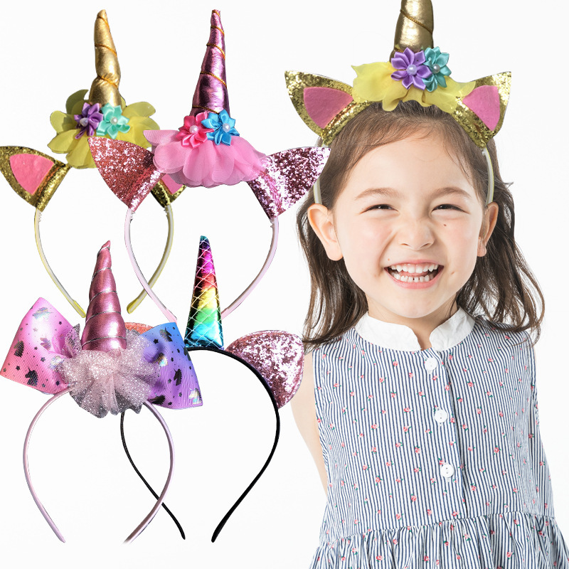 レインエルフクロスボーダーユニコーンヘッドバンド子供のヘアアクセサリー女の子ホリデーパーティーヘッドバンド漫画かわいい帽子|undefined