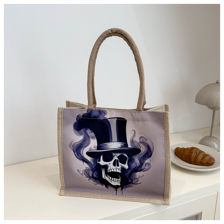 New fashionable skull canvas bag, women's large-capacity tote bag, single-shoulder bag for classes, 2024 fashionable tote bag undefined