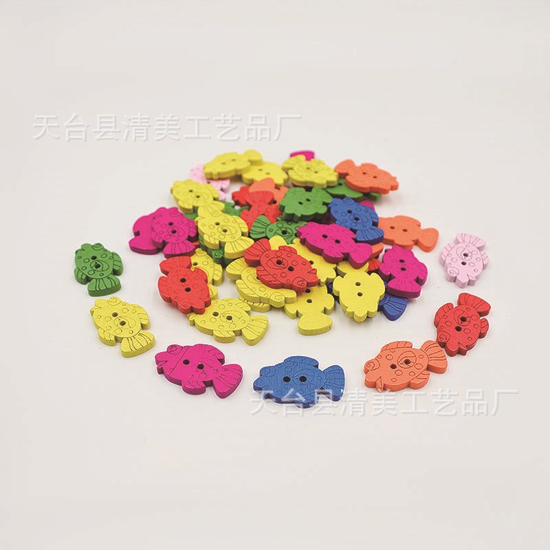 22*14mm color madera estampado pequeño botón de pescado DIY decoración de ropa para niños botón de madera 100 piezas/bolsa
