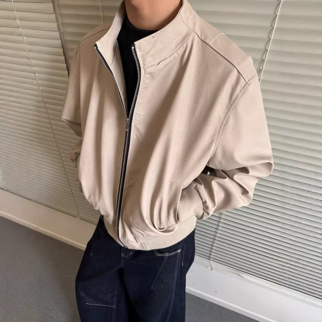 MADEEXTREME 春季男装静奢PU皮衣通勤廓形剪裁拉链立领外套夹克