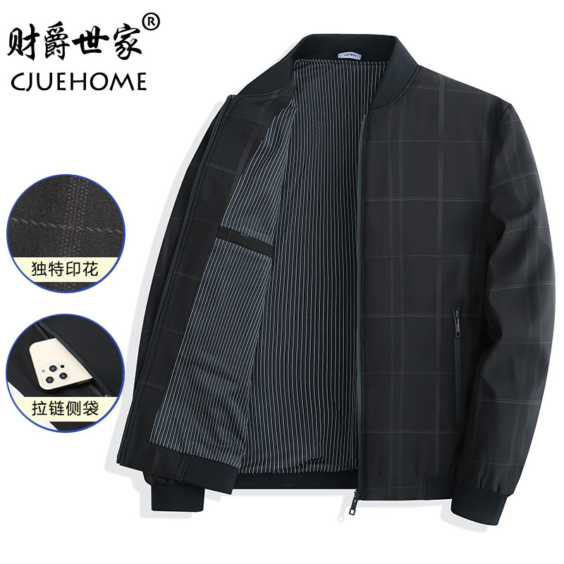 2023 재킷 격자 무늬 재킷 봄과 가을 아빠 자켓 새로운 겨울 캐주얼 중년 및 노인 남성