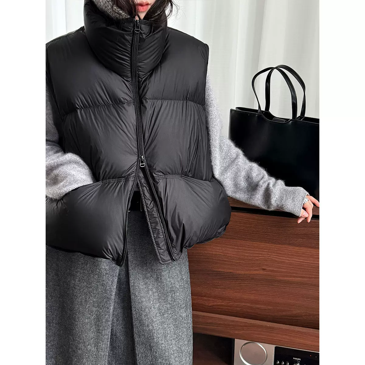 鹿西 韩版立领90白鸭绒羽绒服女秋冬百搭无袖面包服马甲外套厚Y83