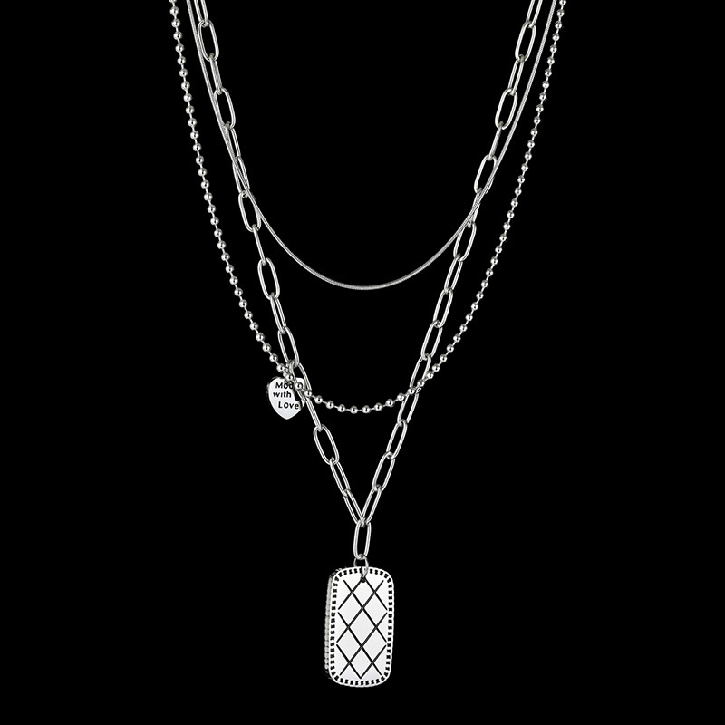 Cold Style Square Brand Mesh Fashion Necklace Titanium Steel Multi-layer Twin Clavicle Chain Special-interest Design Three-layer Letter Neck display picture 3