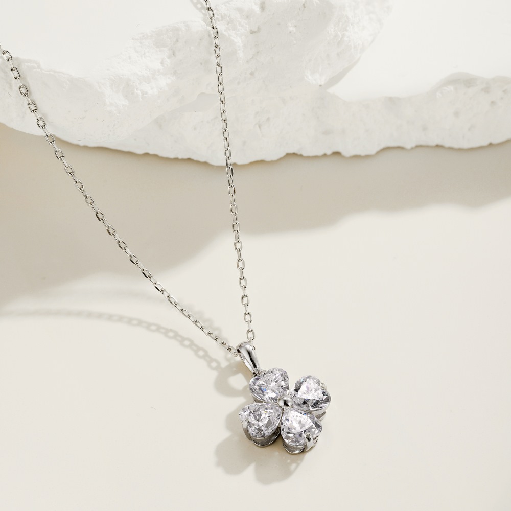 Sterling Silber Einfacher Stil Klassischer Stil Inlay Blume Strasssteine Halskette Mit Anhänger display picture 5