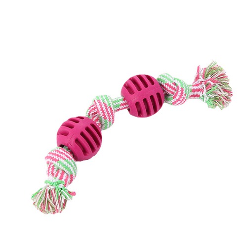 Double Knot Cotton Rope with TPR Ball Dog Toy Teething Toy Pet Teeth Cleaning Toy Factory Wholesale Cross Border