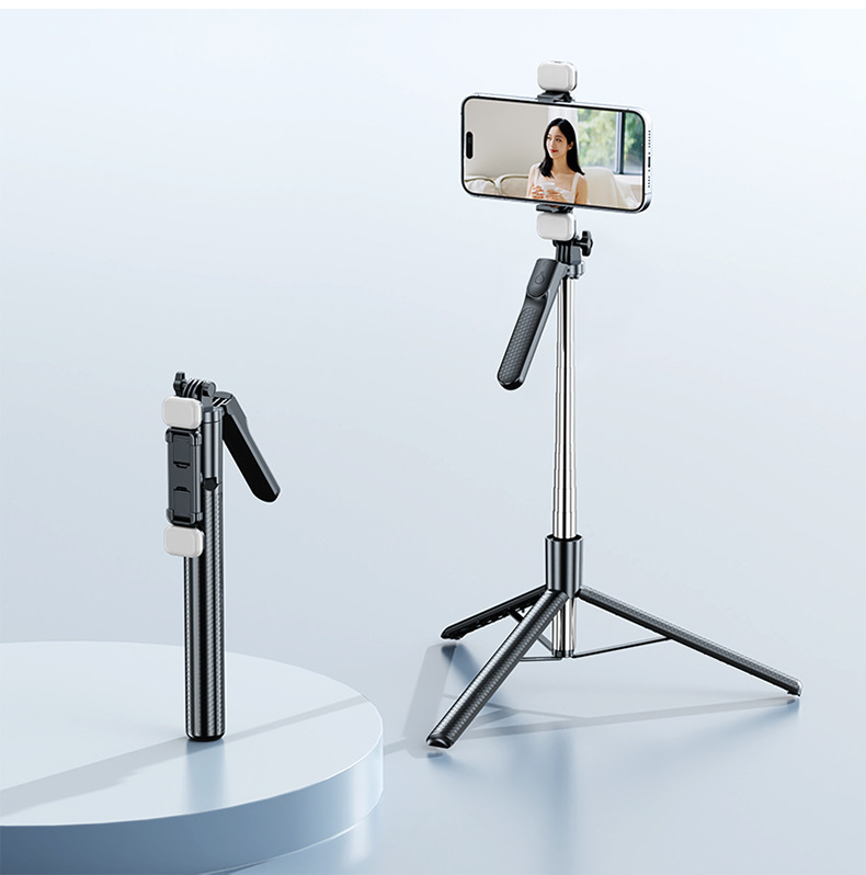 Selfie çubuğu 1.7m el tipi stabilizatör anti-shake teleskopik destek standı bluetooth uzaktan kumanda dolgu ışığı canlı yayın telefon tripodu