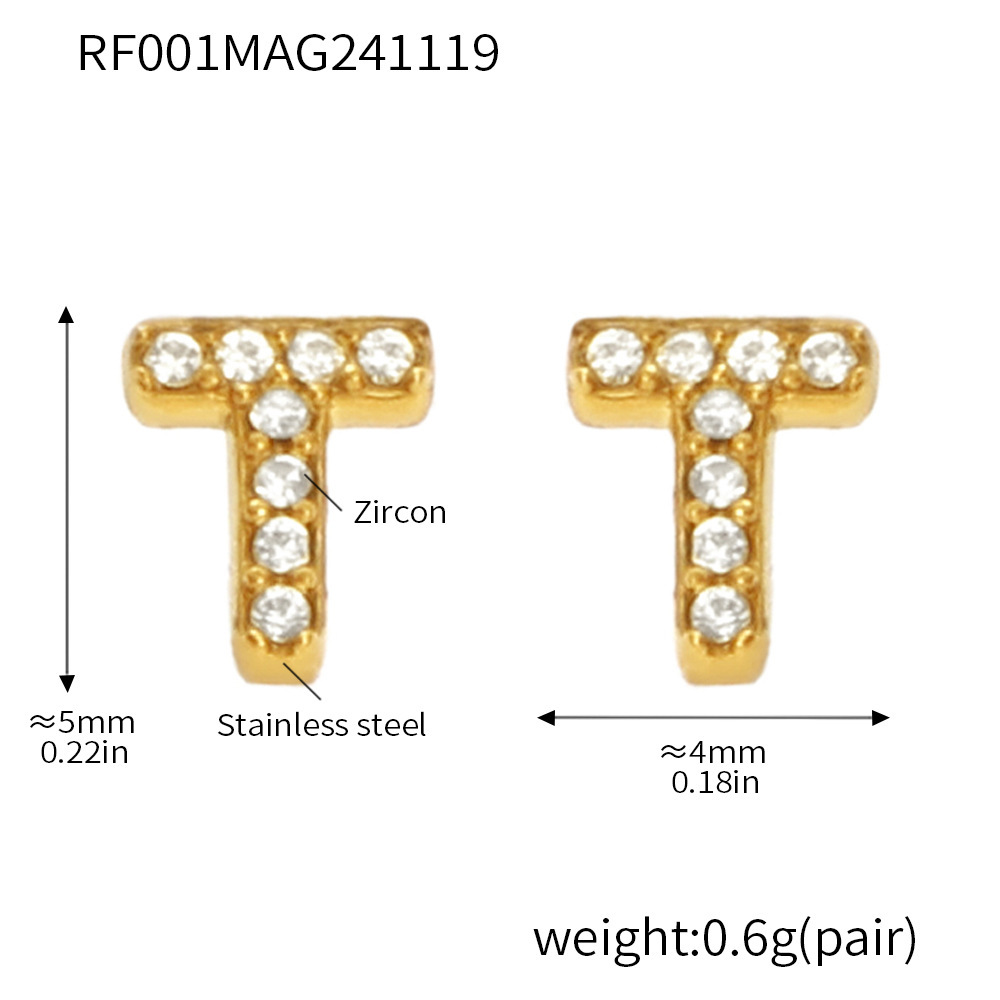 Qiong Yao Titanium Steel 26 letras con incrustaciones de circón Juego de joyas PVD chapado en oro real collar de retención de color pulsera anillo aretes